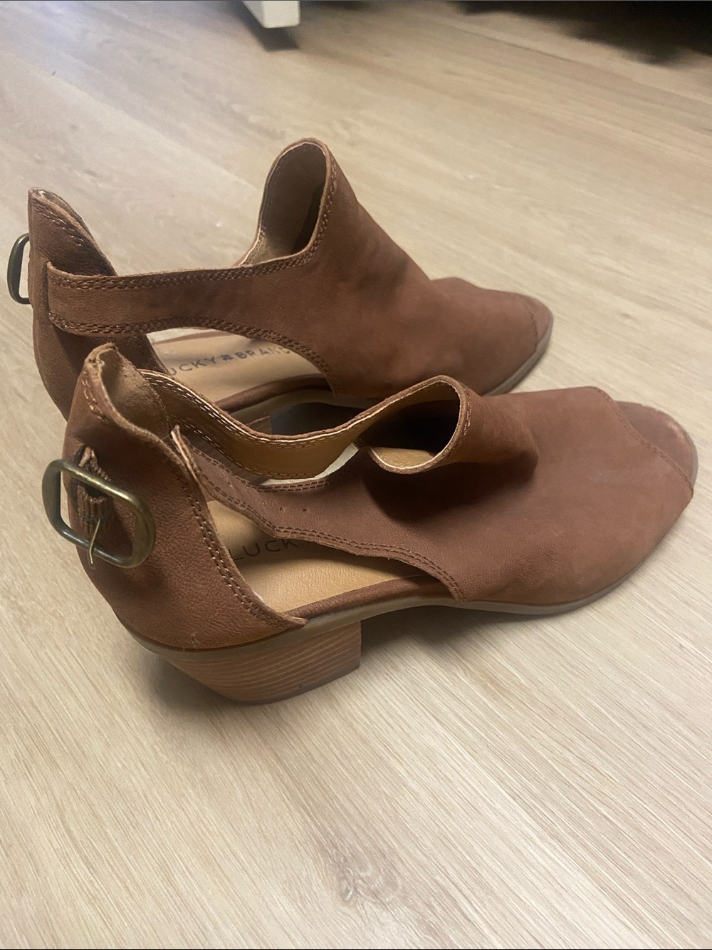 Lucky Brand Brown Suede Cutout Low Heel Mules